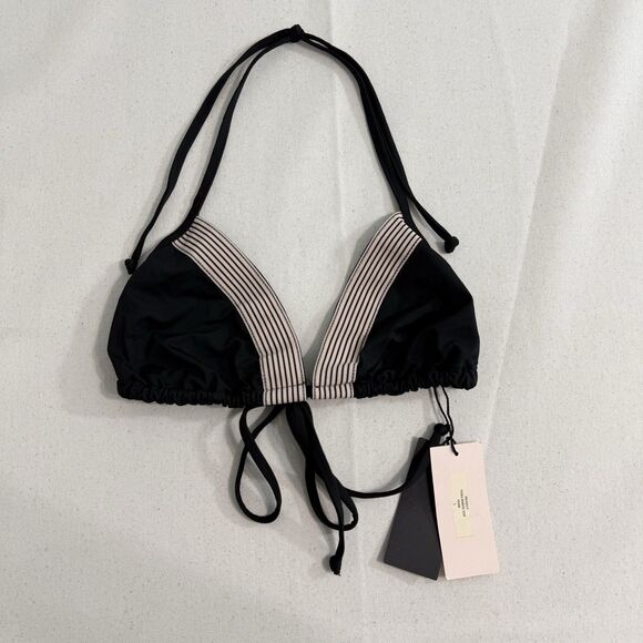 Morgan Lane Vera Bikini Top Black Pink Size Large - Picture 1 of 6